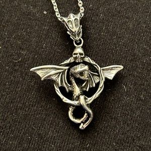 New, Skelton Head Serpent/Snake-like Creature w/Wings Holding a CZ in it…